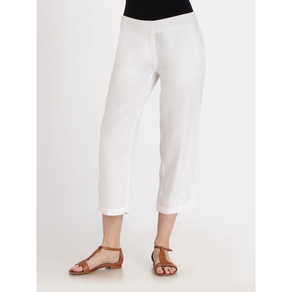 Eileen Fisher Cropped White Linen Pants